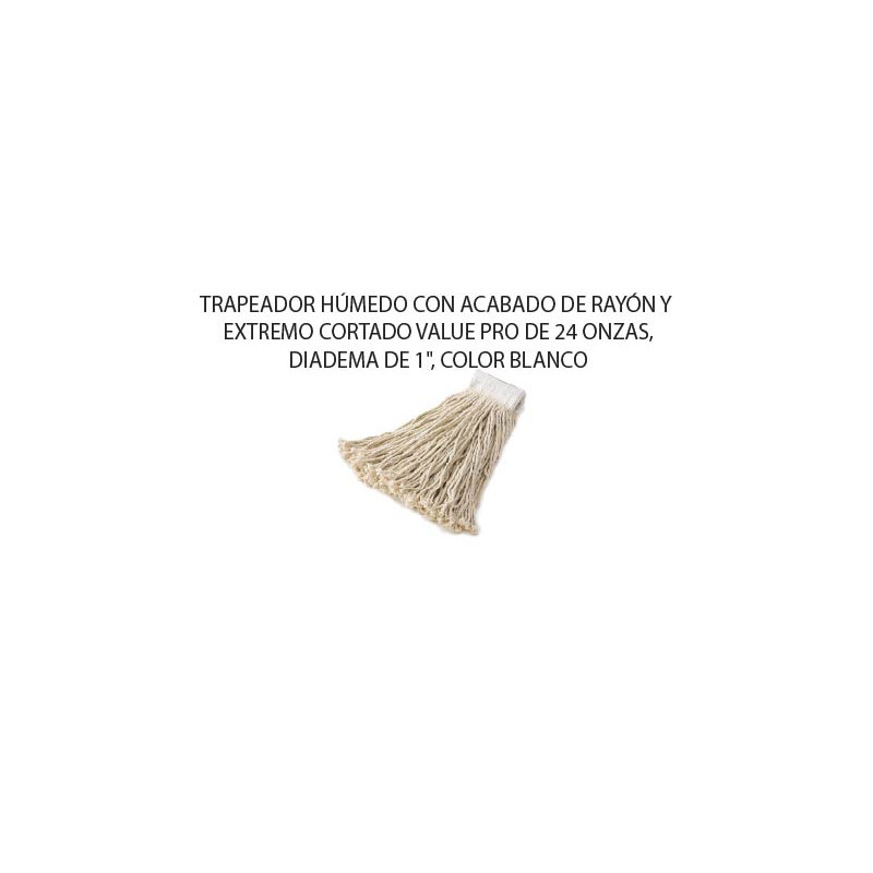 TRAPEADOR HÚMEDO CON ACABADO DE RAYÓN Y EXTREMO CORTADO VALUE PRO DE 24 ONZAS, DIADEMA DE 1", COLOR BLANCO